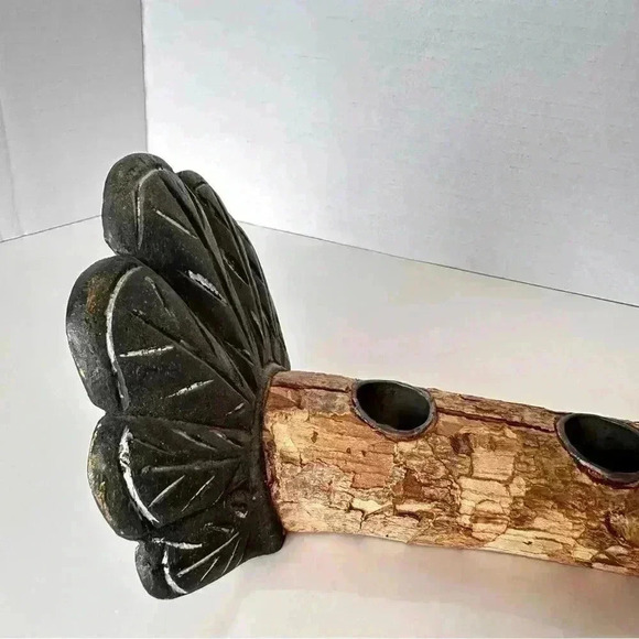 Turkey Tapered Candle Holder Centerpiece Carved Wood Branch Log Thanksgiving - Picture 7 of 16